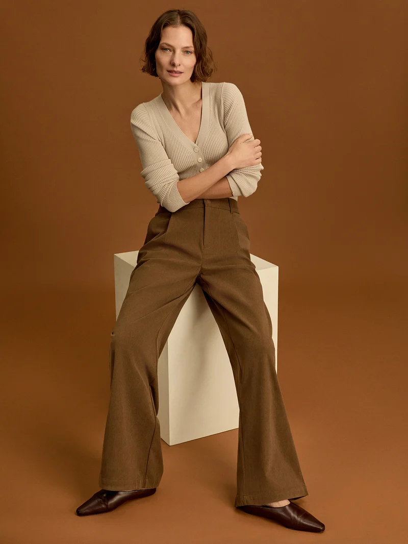 Plush Cord Wide Leg Trouser Long