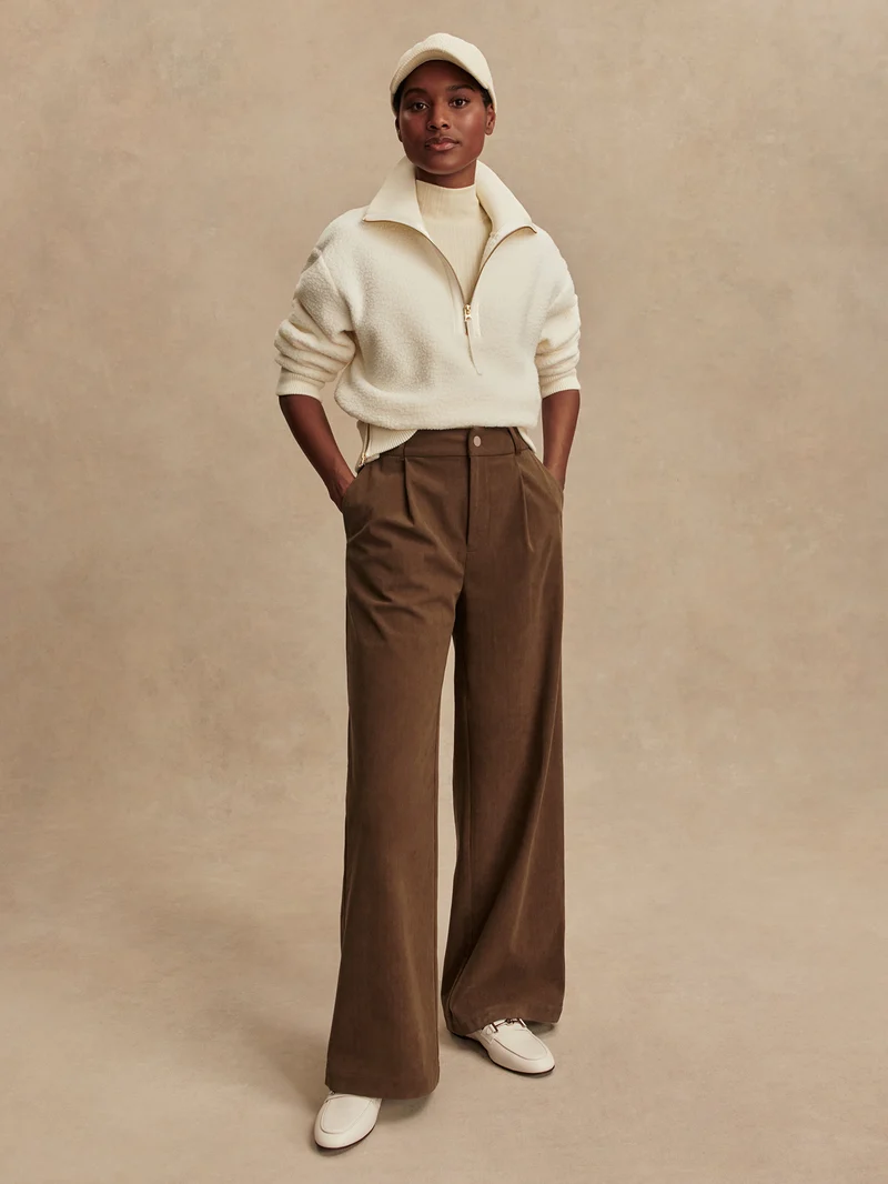 Plush Cord Wide Leg Trouser Long