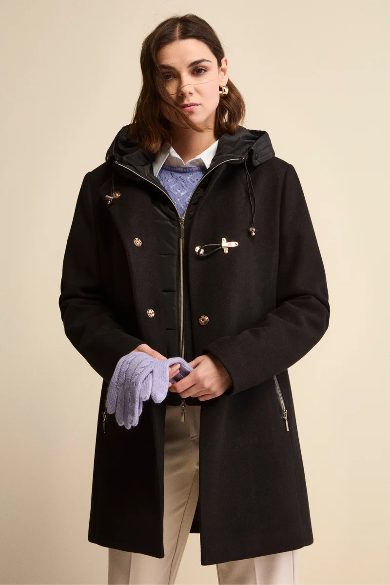 Cappotto Midi in Misto Lana con Alamaro - NERO