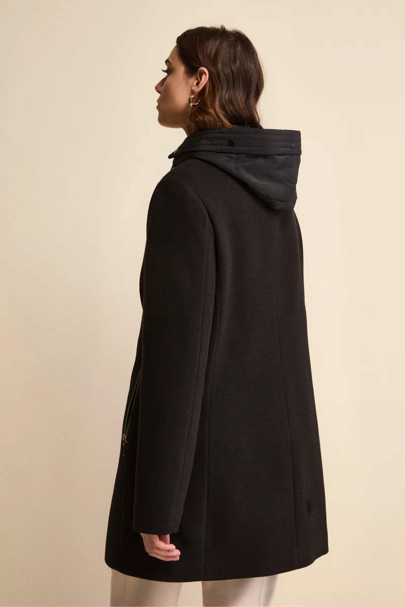Cappotto Midi in Misto Lana con Alamaro - NERO