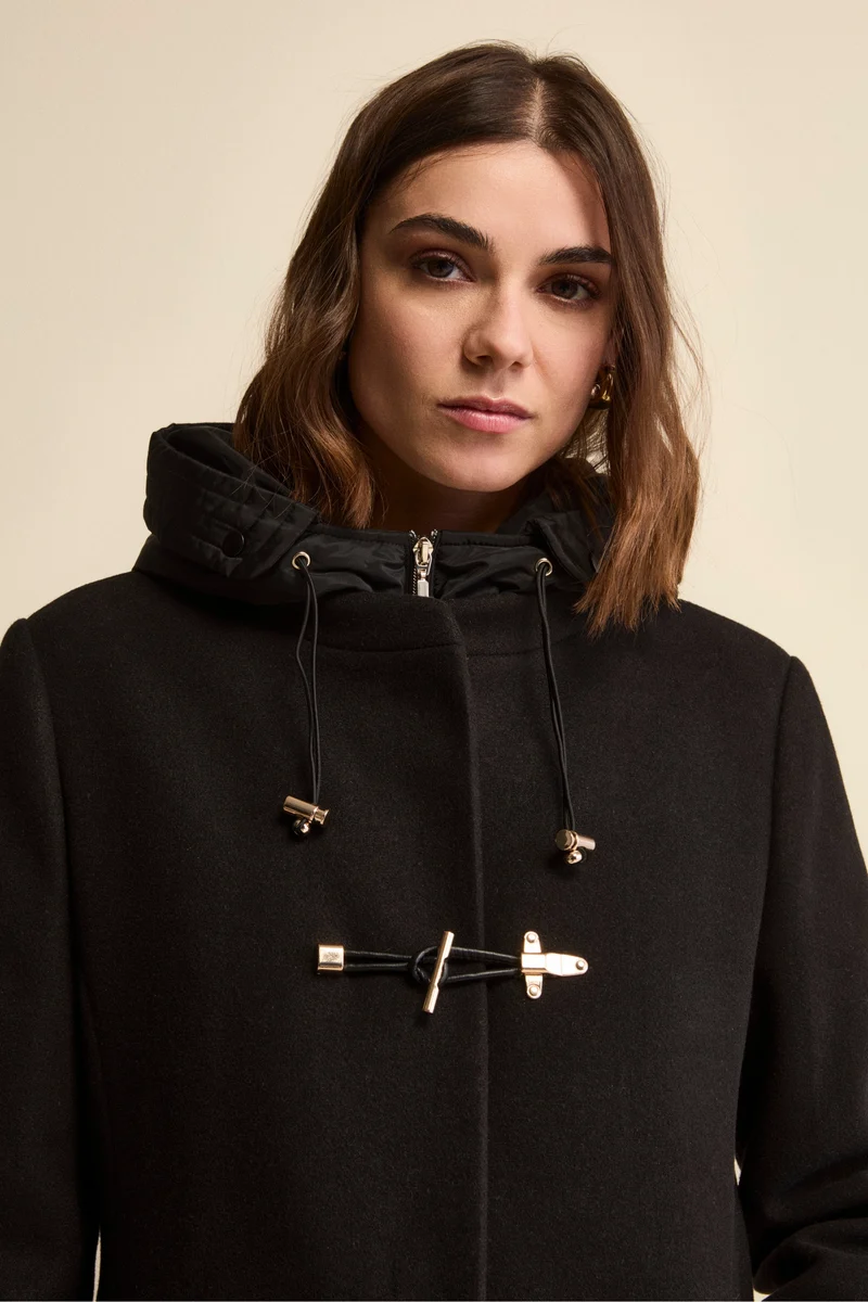 Cappotto Midi in Misto Lana con Alamaro - NERO