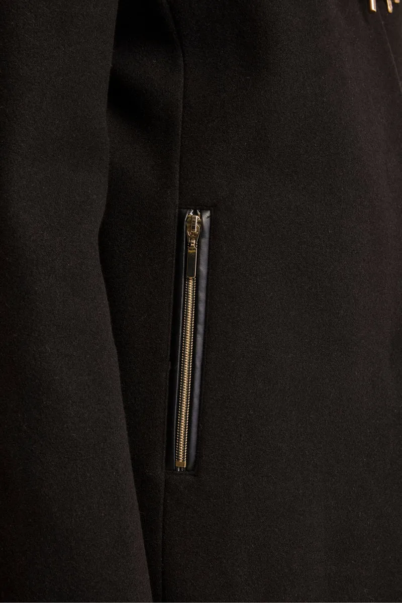 Cappotto Midi in Misto Lana con Alamaro - NERO