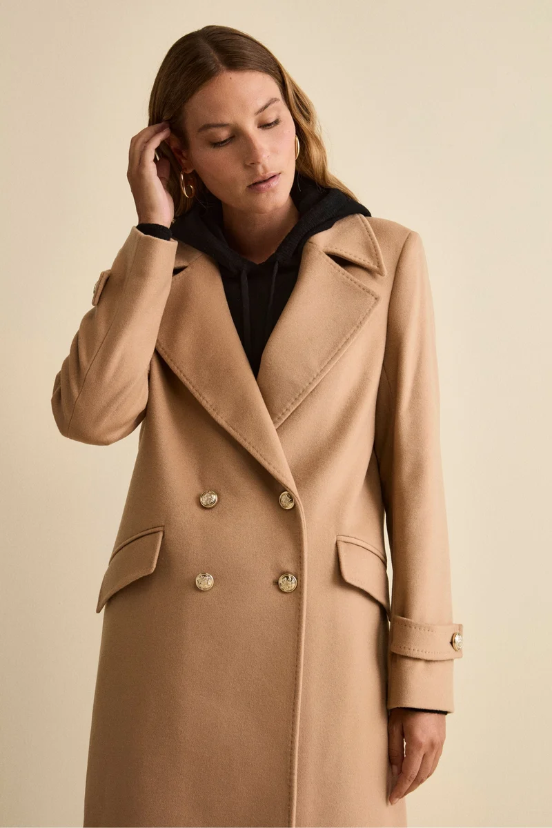 Cappotto Lungo Doppiopetto in Misto Lana e Cahsmere - CAMMELLO