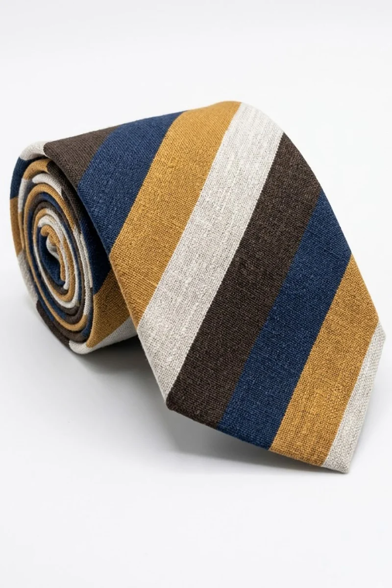 Cravatta Casual Jacquard in Seta a Righe - RIGATO BLU/MARRONE