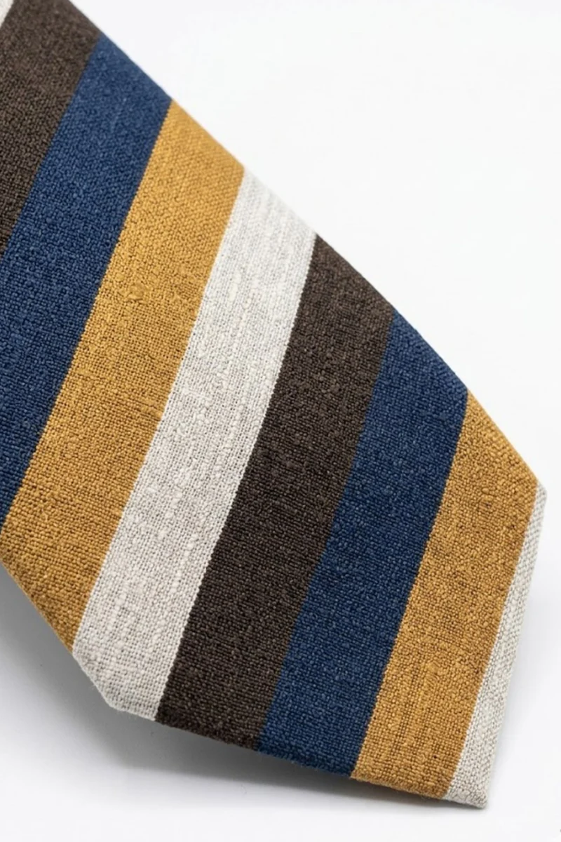 Cravatta Casual Jacquard in Seta a Righe - RIGATO BLU/MARRONE