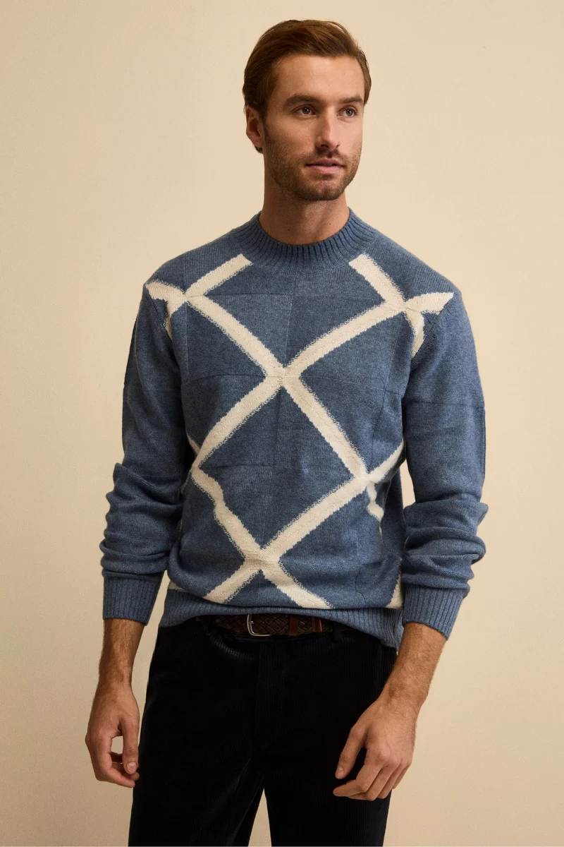 Lupetto Jacquard in Lana e Cashmere - JEANS MELANGE