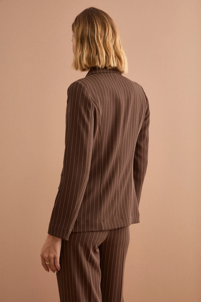 Blazer Cady Doppiopetto Gessato con Revers Punto Lancia - MARRONE GESSATO