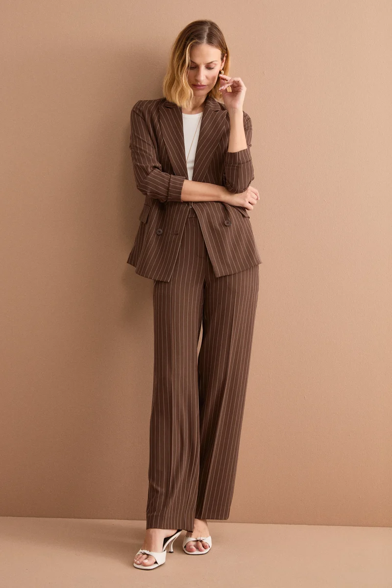 Blazer Cady Doppiopetto Gessato con Revers Punto Lancia - MARRONE GESSATO
