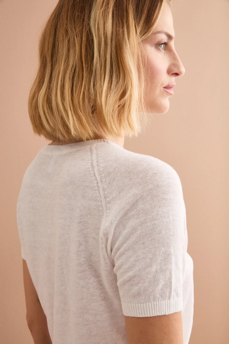 Maglia Cropped Boxy in Misto Lino - BIANCO