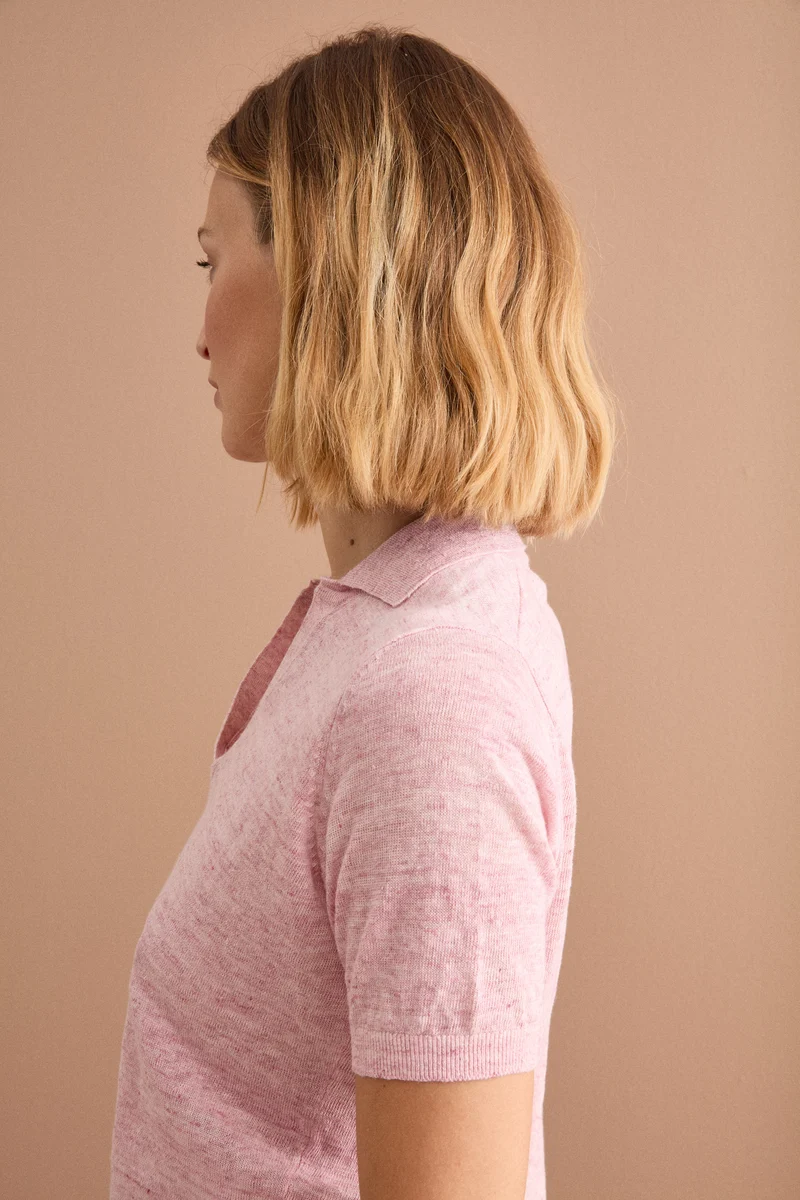 Polo Boxy Donna con Scollo a V - ROSA