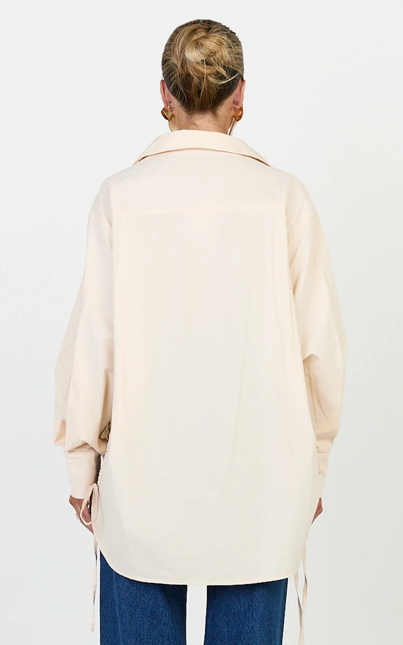 Kalpena Shirt - Ruched Side Oversized Shirt in Neutral