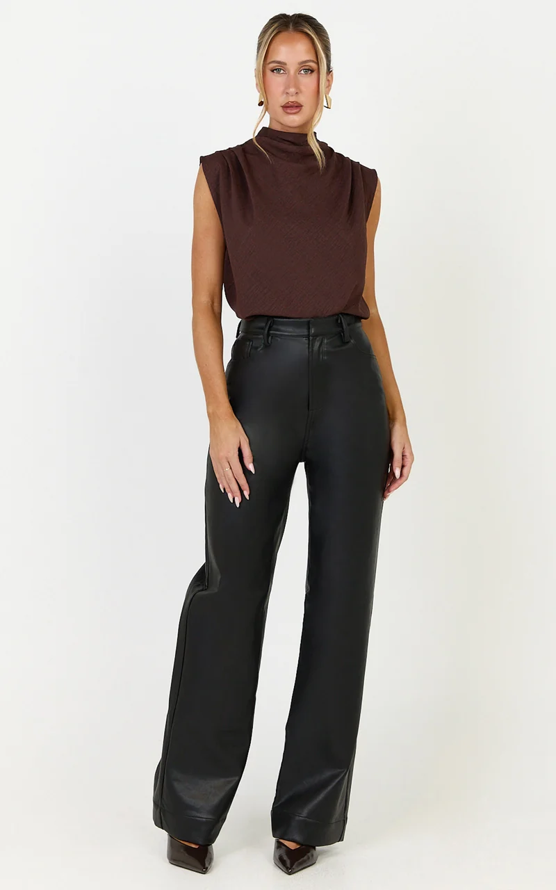Arianae Top - High Neck Top in Brown