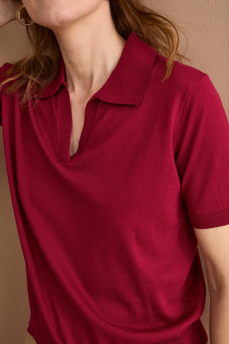 Polo Derby Mezza Manica in Cotone - BORDEAUX