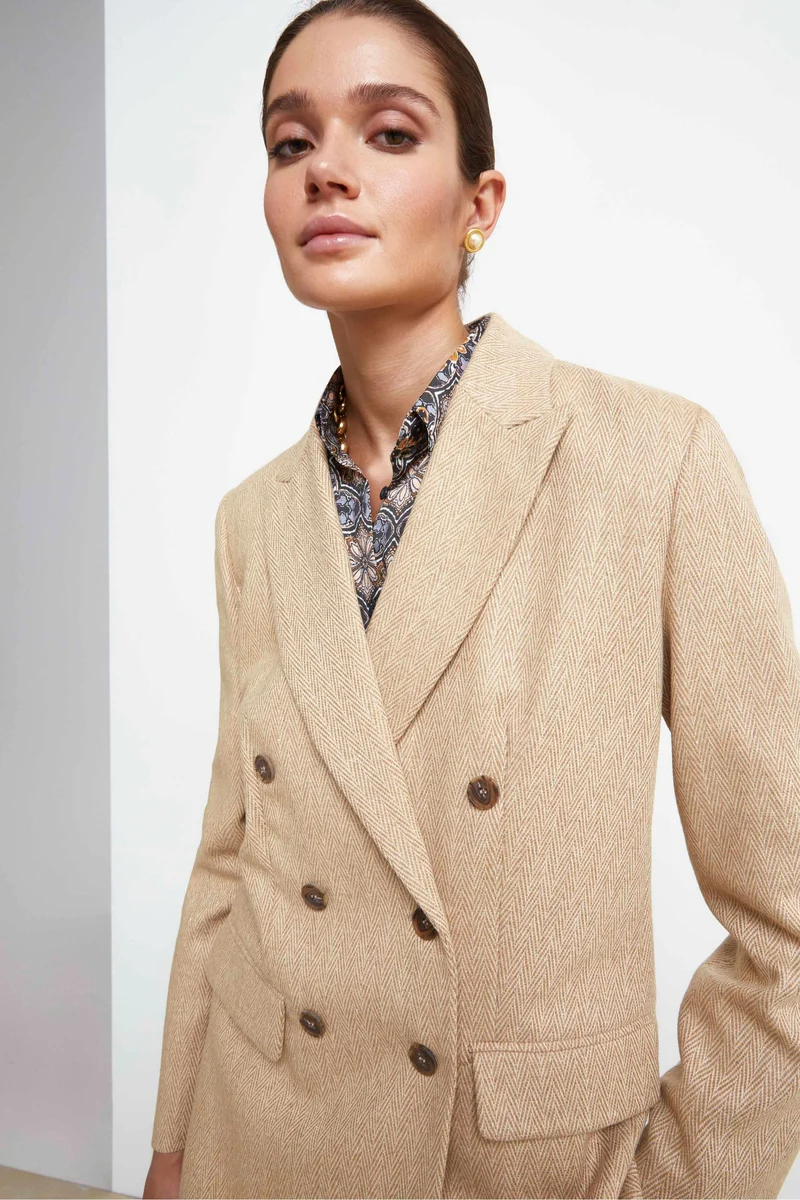 Giacca Over Doppiopetto in Lana - BEIGE SPIGATO