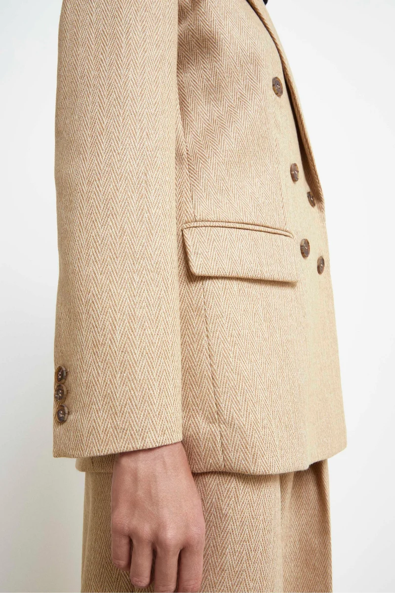 Giacca Over Doppiopetto in Lana - BEIGE SPIGATO