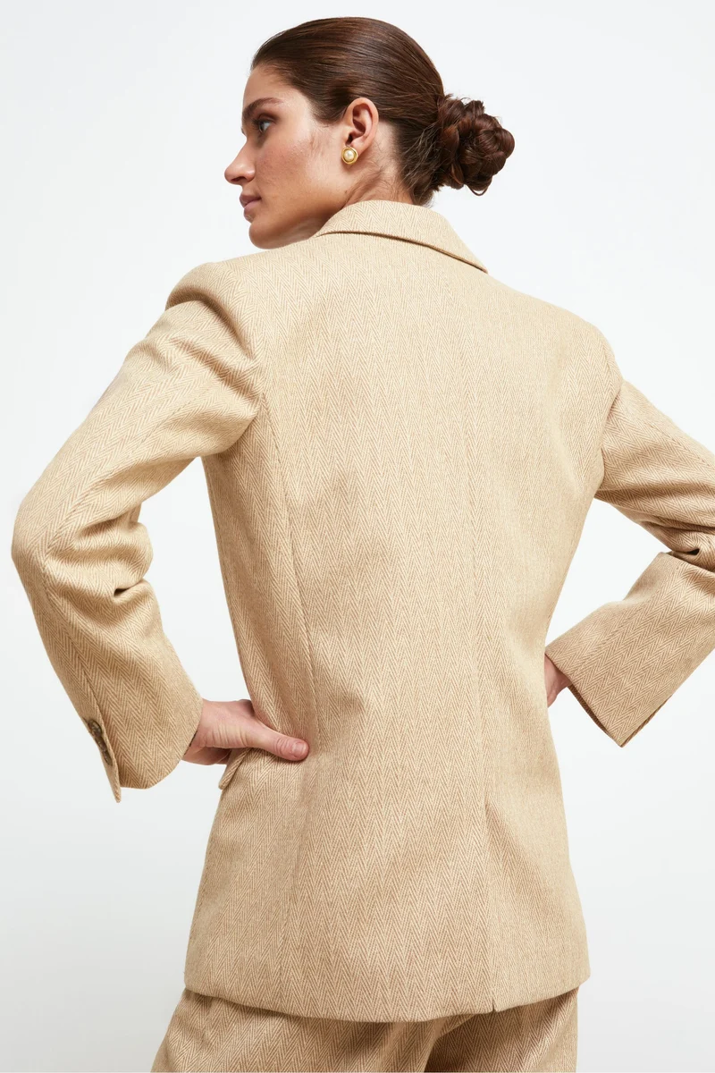 Giacca Over Doppiopetto in Lana - BEIGE SPIGATO