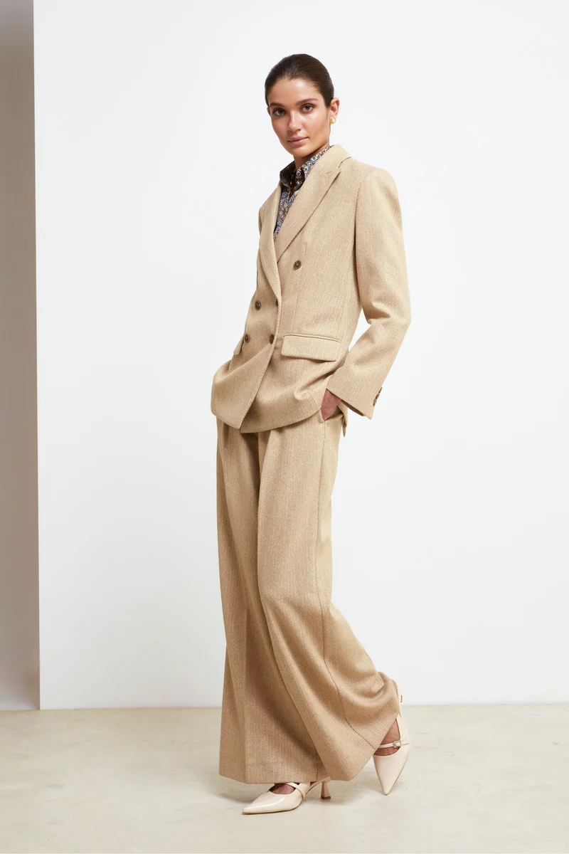 Giacca Over Doppiopetto in Lana - BEIGE SPIGATO