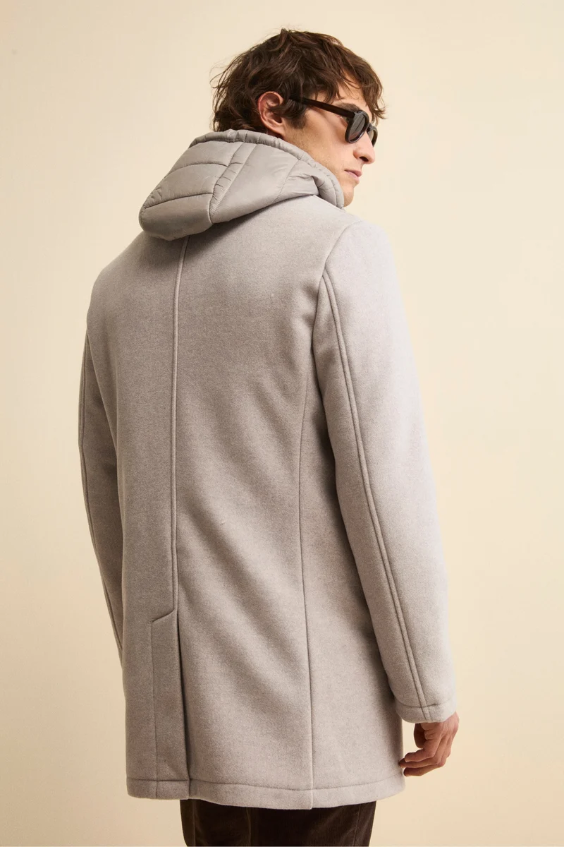 Cappotto in Misto Lana con Cappuccio Removibile - GRIGIO CHIARO