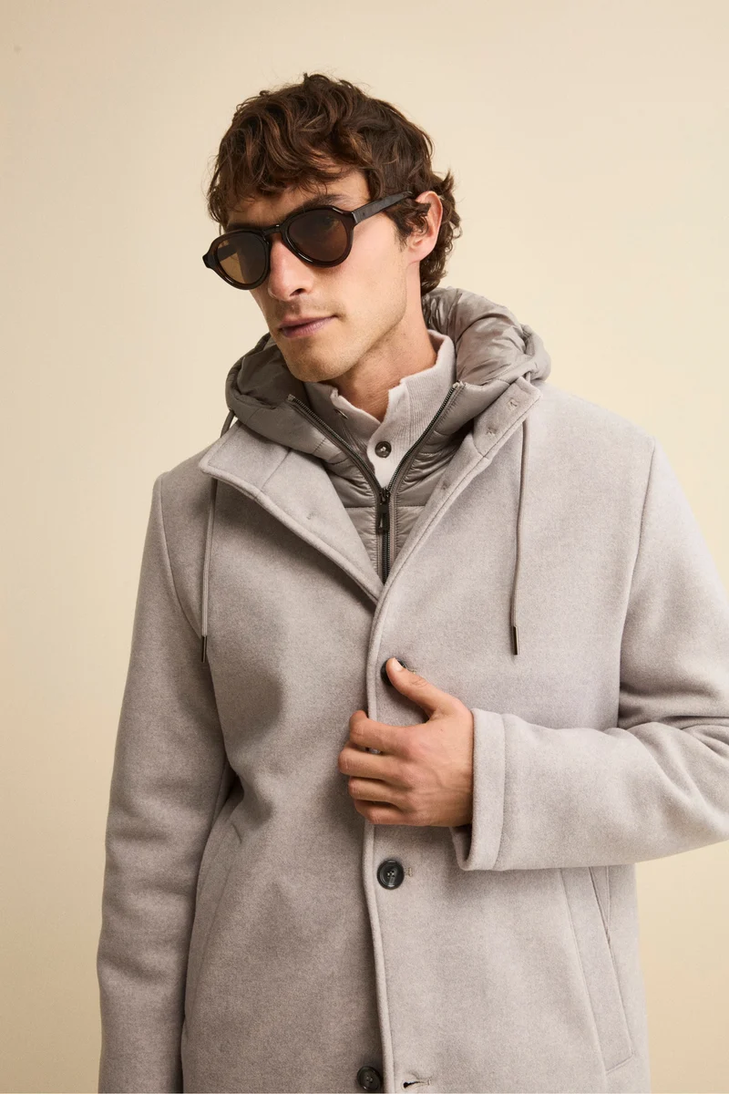 Cappotto in Misto Lana con Cappuccio Removibile - GRIGIO CHIARO