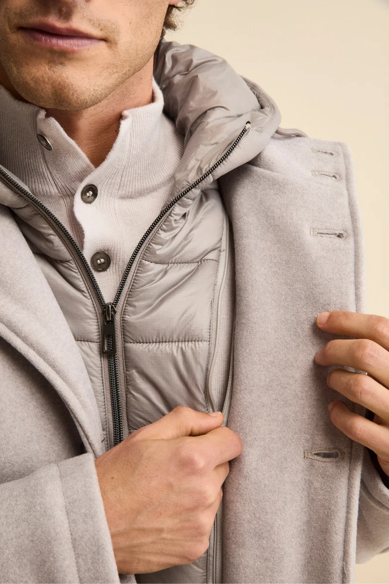 Cappotto in Misto Lana con Cappuccio Removibile - GRIGIO CHIARO