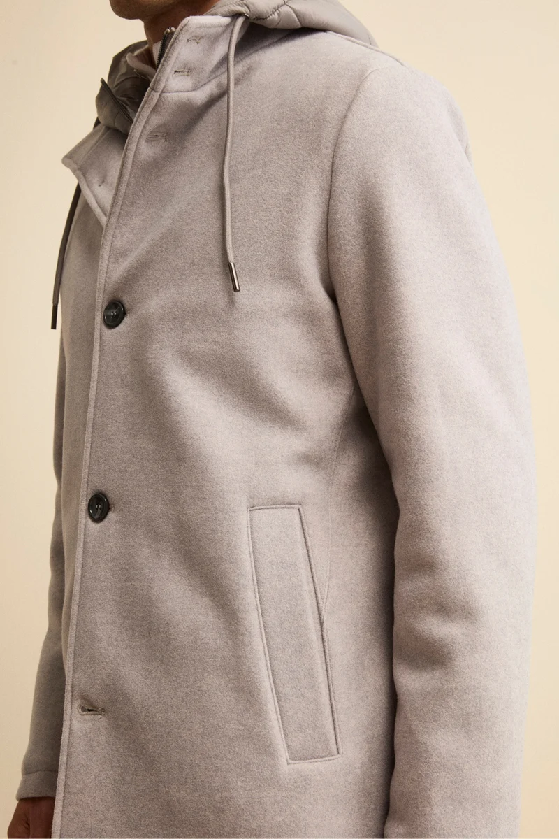 Cappotto in Misto Lana con Cappuccio Removibile - GRIGIO CHIARO