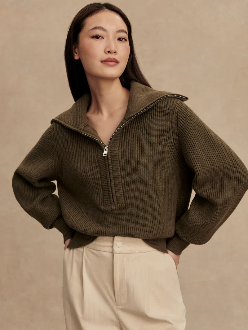 Maura Half Zip Rib Knit