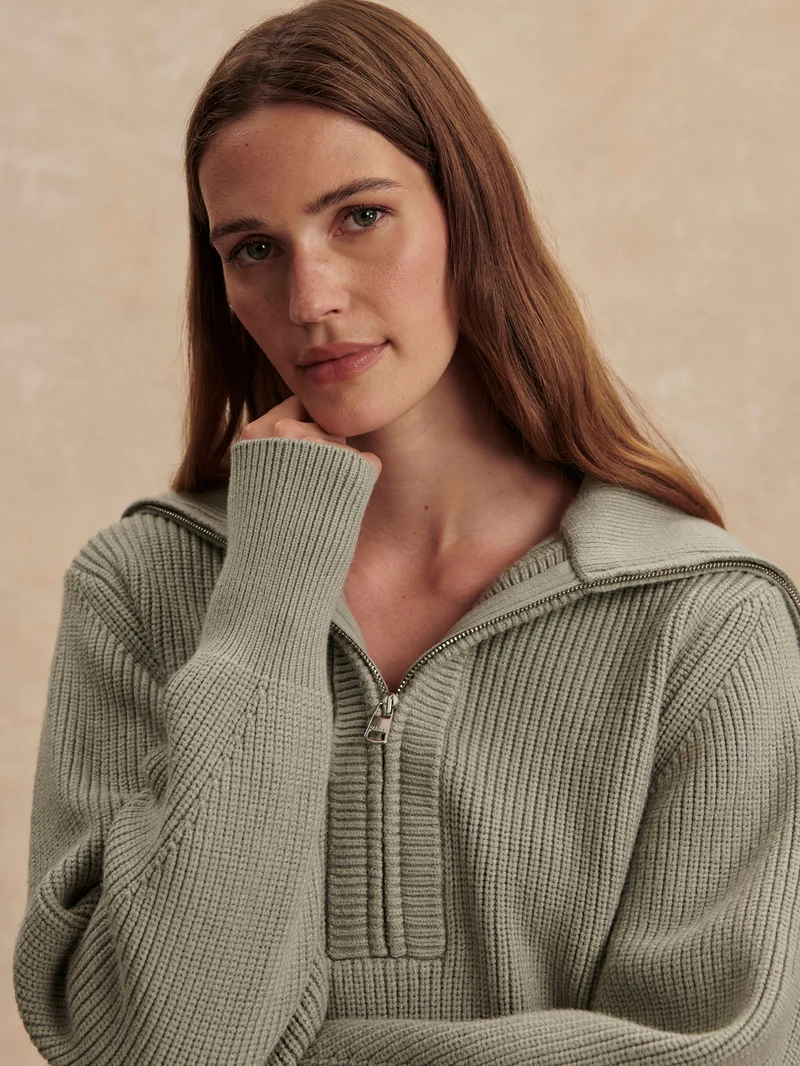 Maura Half Zip Rib Knit