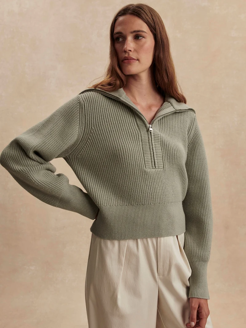 Maura Half Zip Rib Knit