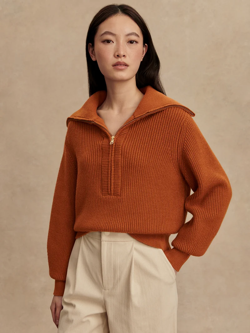 Maura Half Zip Rib Knit