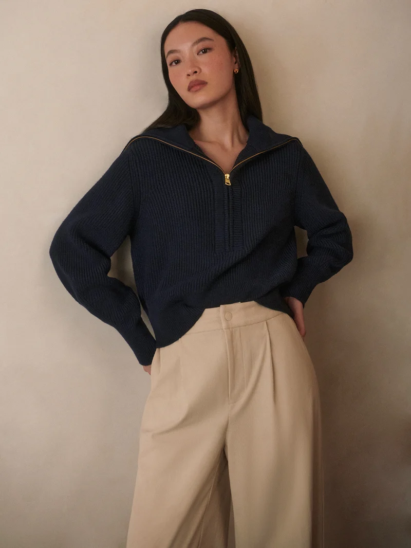 Maura Half Zip Rib Knit