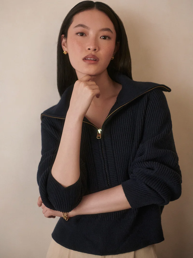 Maura Half Zip Rib Knit