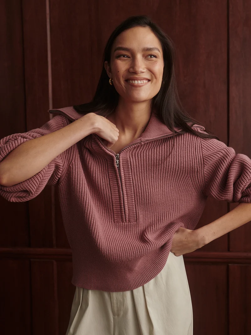 Maura Half Zip Rib Knit