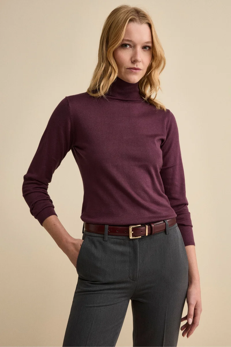 Maglia Dolcevita in Seta e Cashmere Extrafine - MELANZANA