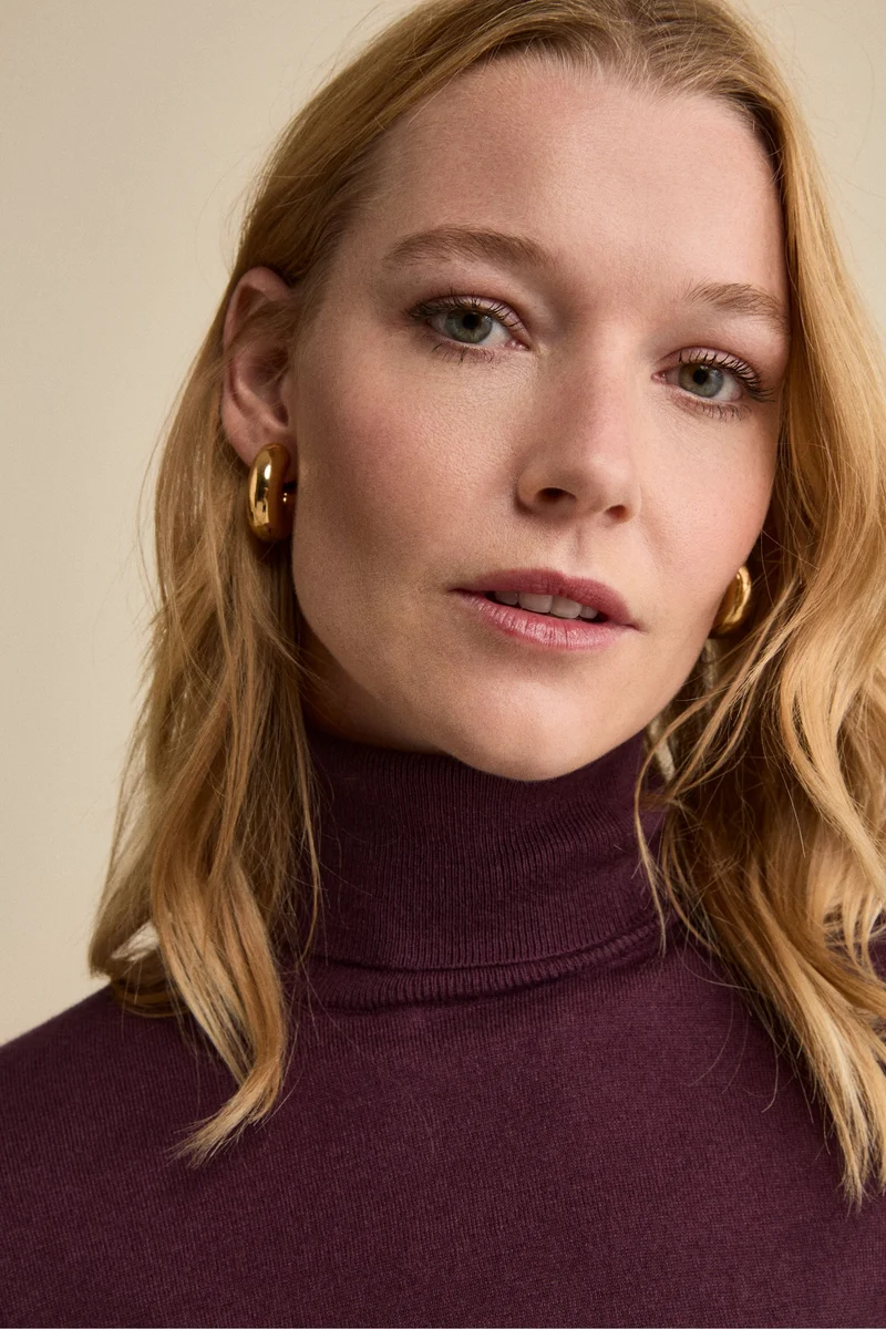 Maglia Dolcevita in Seta e Cashmere Extrafine - MELANZANA