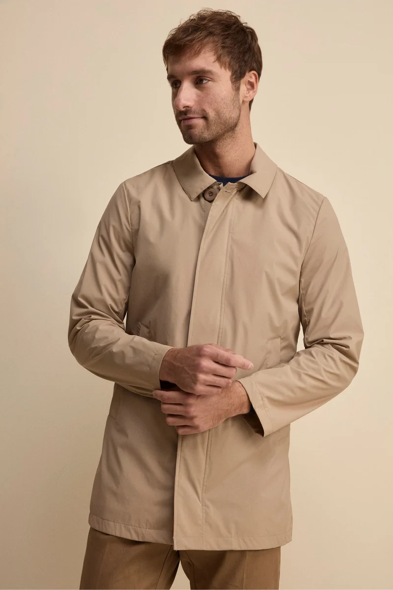 Trench Impermeabile con Zip e Bottoni - BEIGE