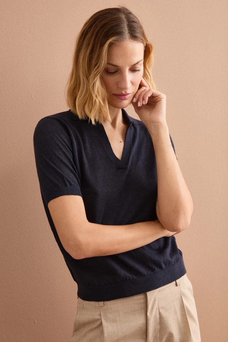 Polo Boxy Donna con Scollo a V - BLU