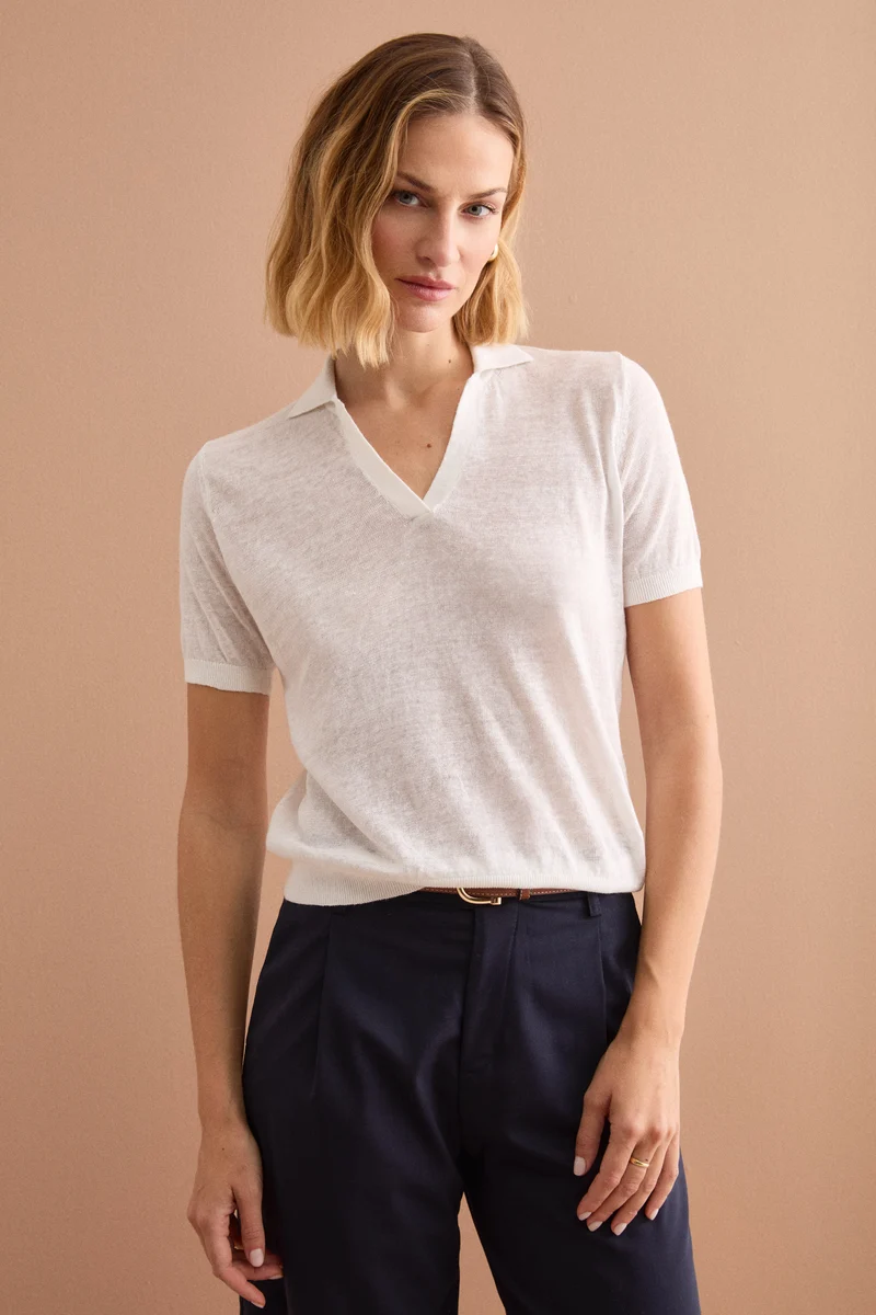Polo Boxy Donna con Scollo a V - BIANCO
