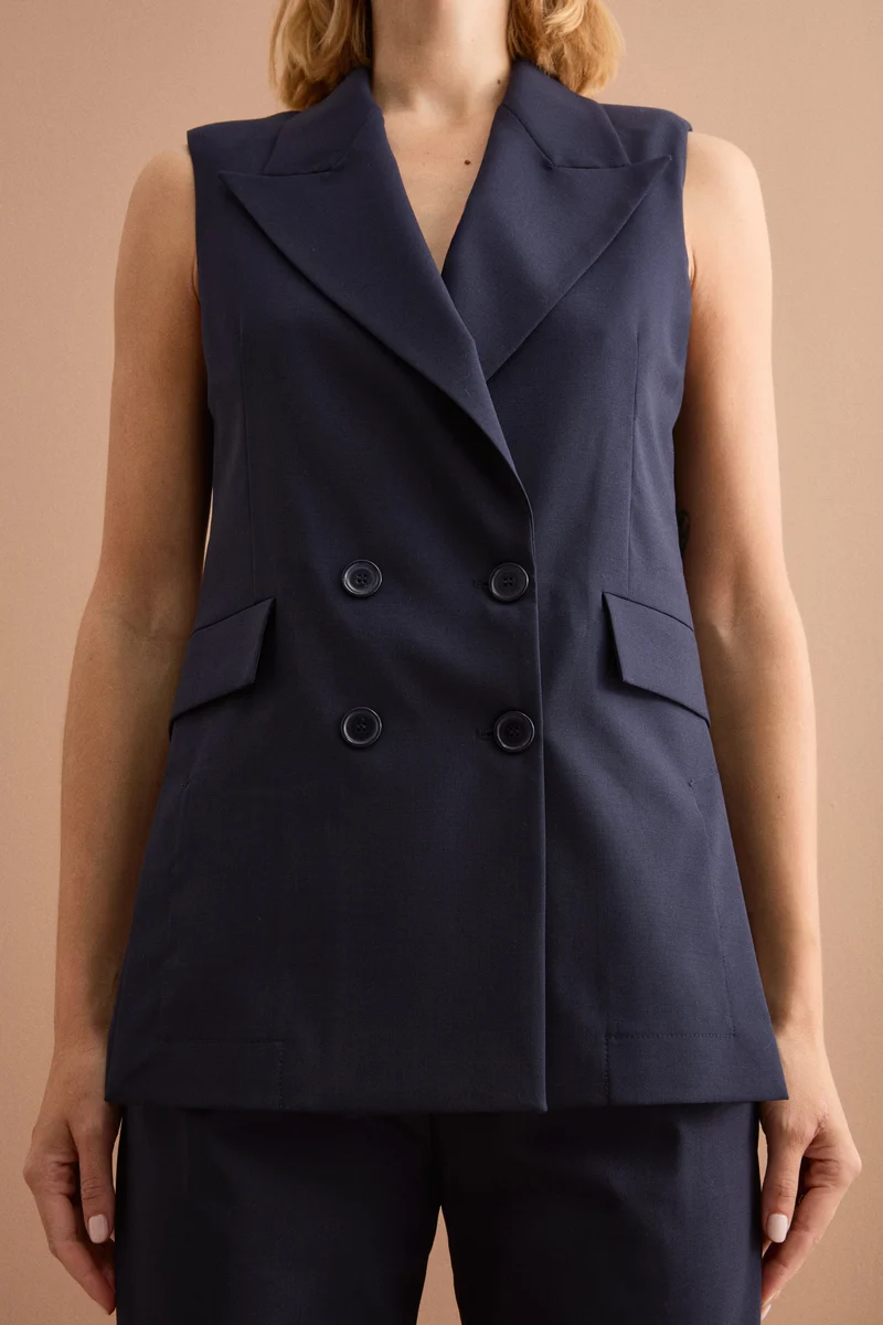 Gilet Doppiopetto da Cerimonia in Lana Vergine - BLU
