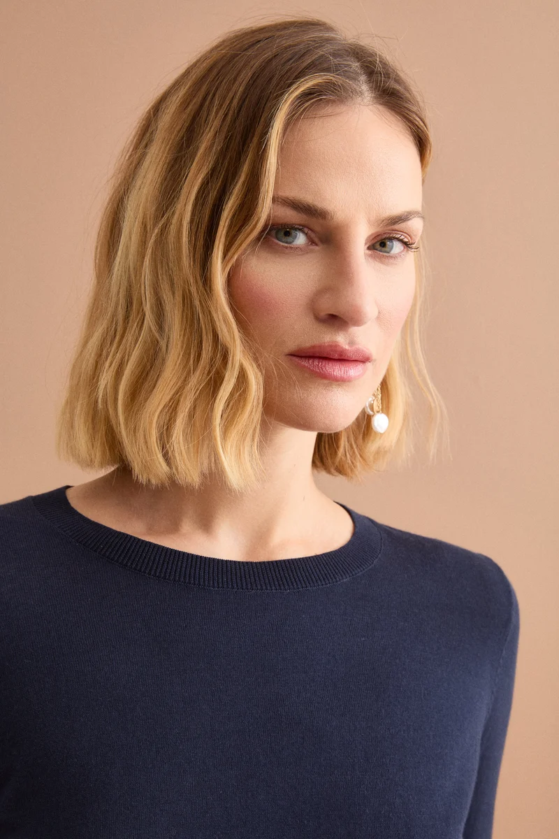 Maglia Girocollo Boxy in Cotone - BLU