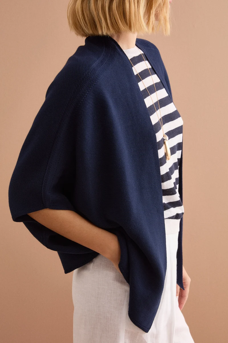 Cardigan Lungo in Cotone con Manica Kimono - NAVY