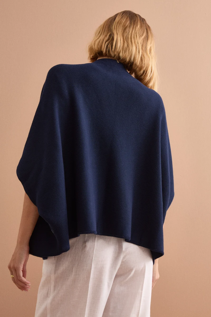 Cardigan Lungo in Cotone con Manica Kimono - NAVY