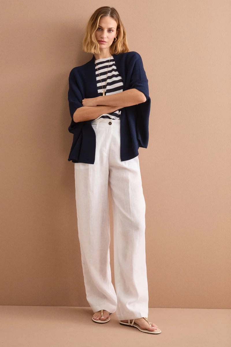 Cardigan Lungo in Cotone con Manica Kimono - NAVY