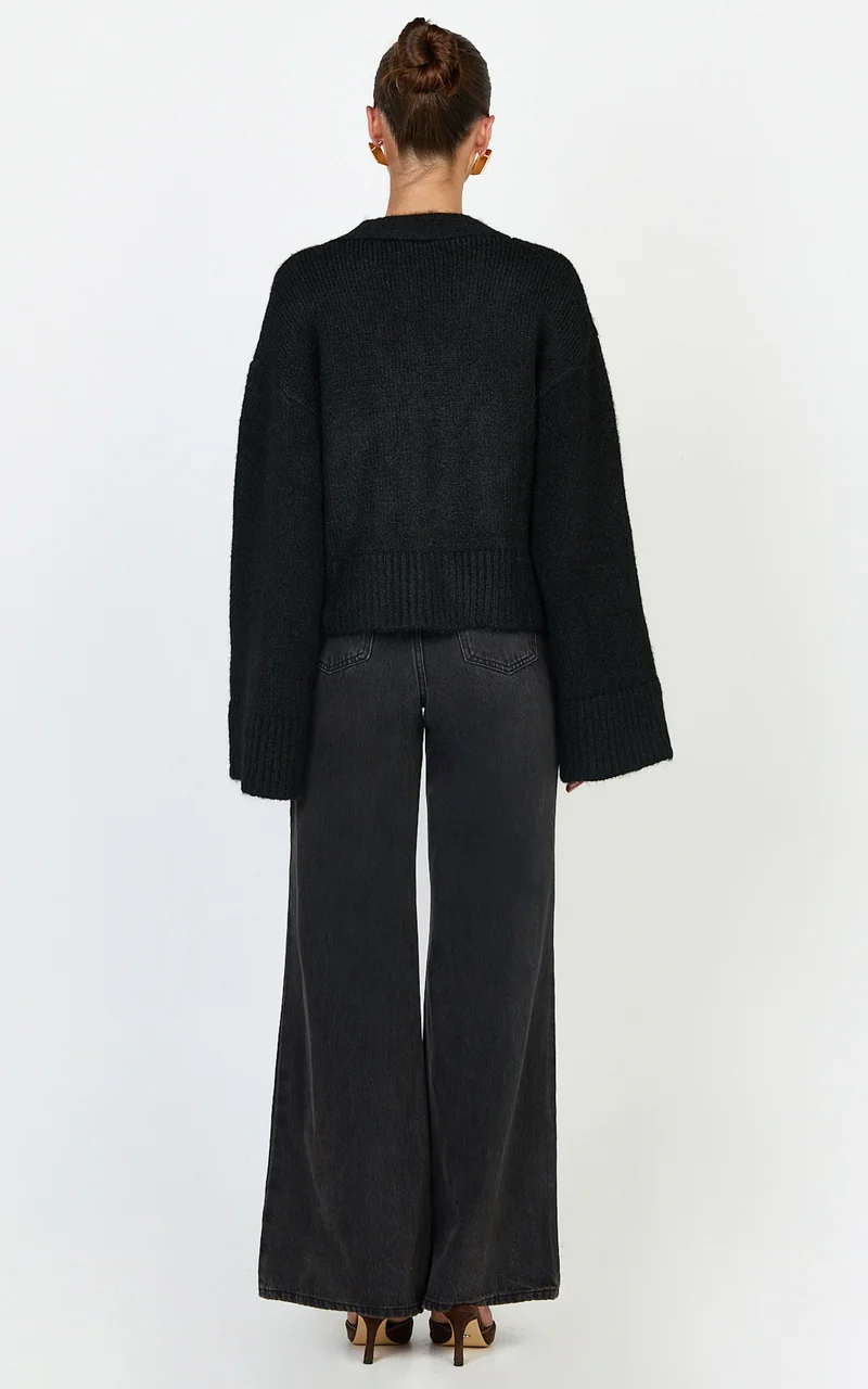 Becka Cardigan - Oversized Recycled Knitted Button Through Cardigan in Black