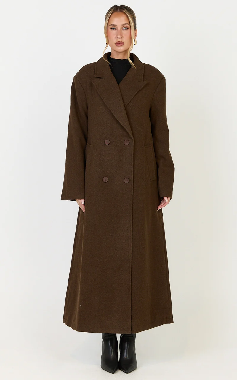 Eloise Coat - Oversized Longline Tailored Coat in Mocha Brown