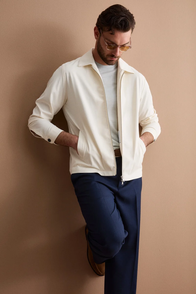Giubbino Overshirt in Jersey con Zip - PANNA