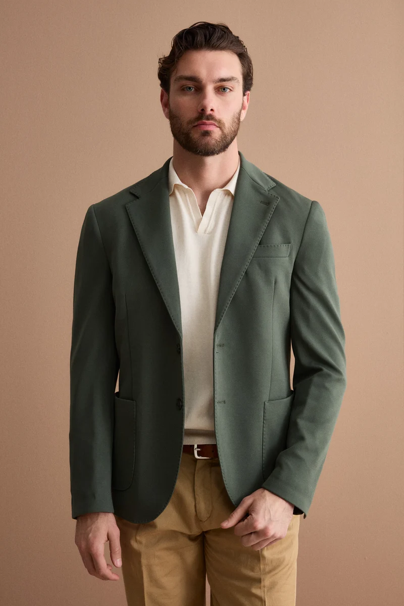 Giacca Slim Fit Semifoderata Revers Classico - VERDE