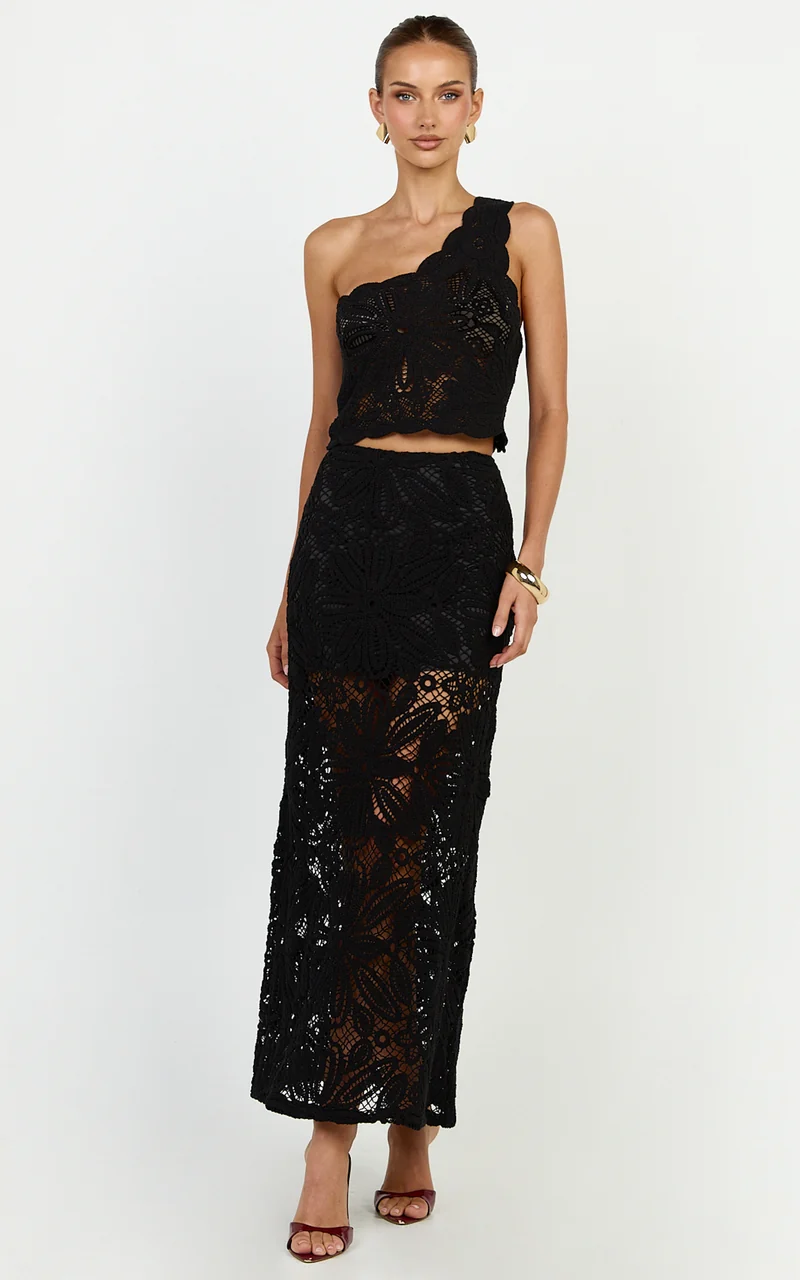 Charlene Top - Crochet One Shoulder Top in Black