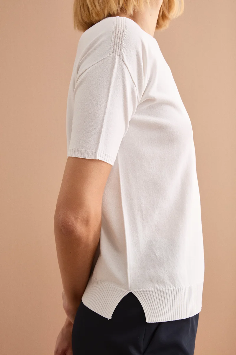Maglia Barchetta Boxy con Costine - BIANCO
