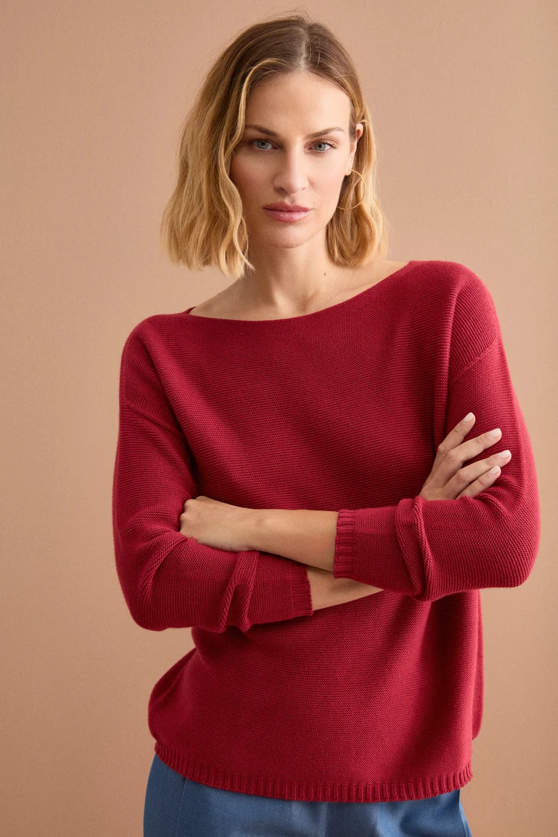 Maglia Links in Cotone con Scollo Barchetta - BORDEAUX