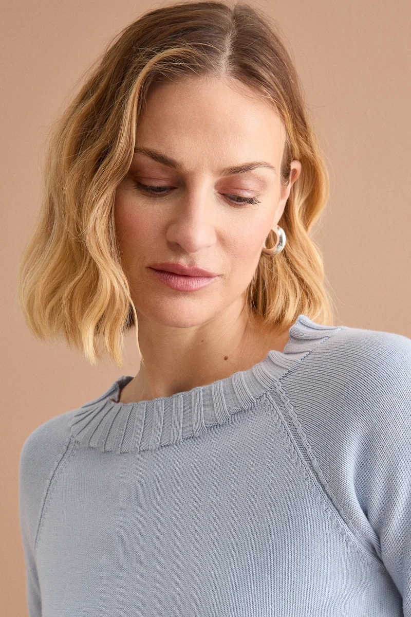 Maglia Barchetta in Cotone con Manica Raglan - AZZURRO